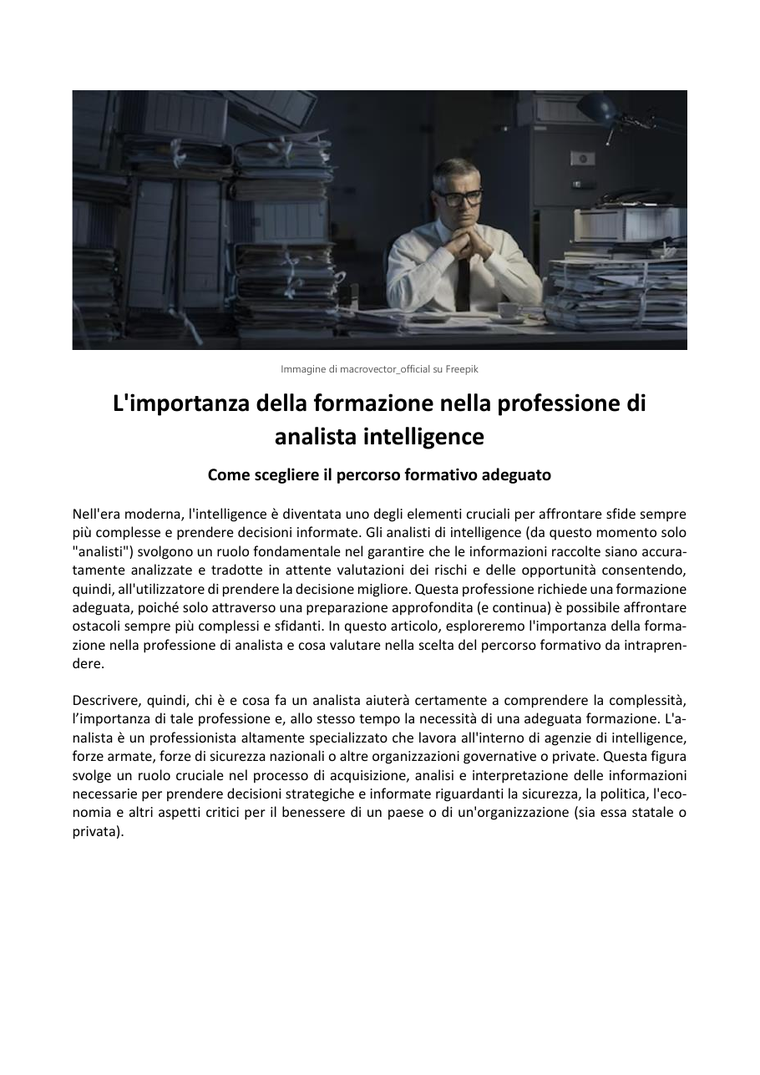 Copertina di L’importanza della formazione nella professione di analista intelligence